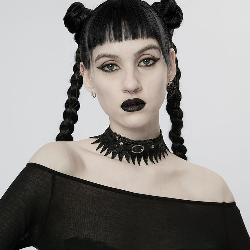 Gothic Feather Design Lace Choker Necklace