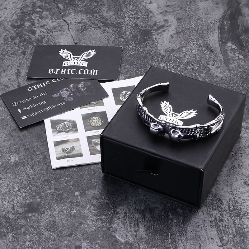 Gothic Skeleton Stainless Steel Skull Bangle Bracelet
