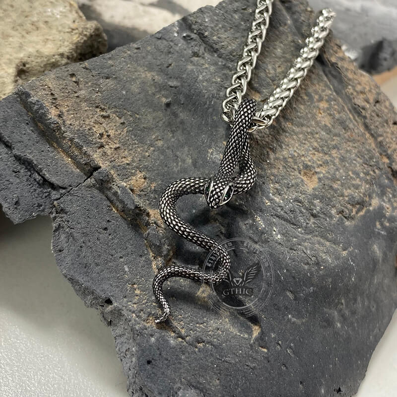 Green Eye Snake Stainless Steel Pendant
