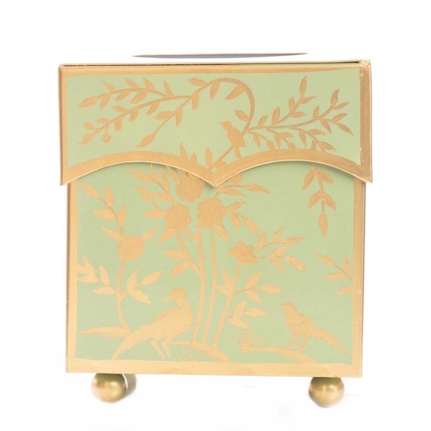Spring Green & Gold Chinoiserie Tissue Holder