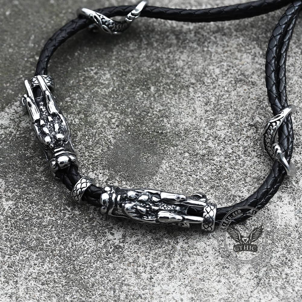 Vintage Double Dragon Stainless Steel Leather Animal Bracelet