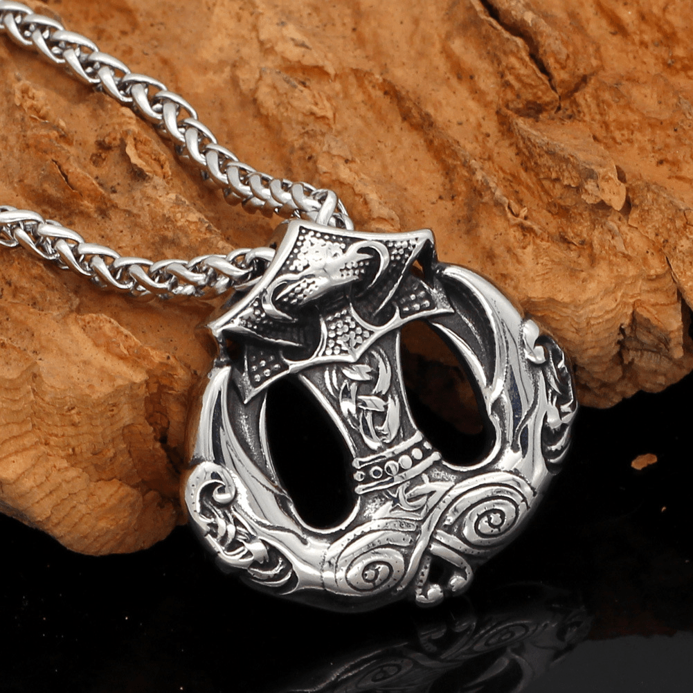 Mjolnir Raven Stainless Steel Viking Pendant