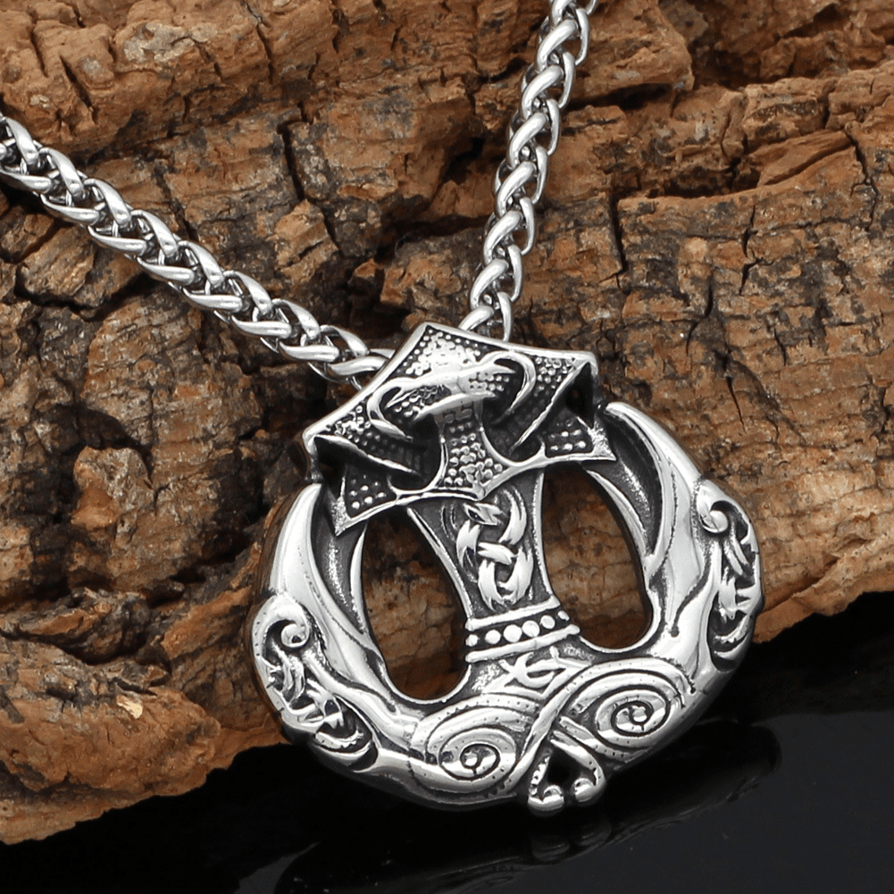 Mjolnir Raven Stainless Steel Viking Pendant