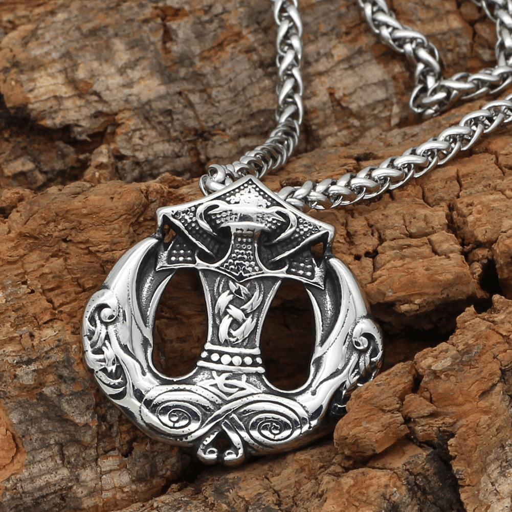 Mjolnir Raven Stainless Steel Viking Pendant