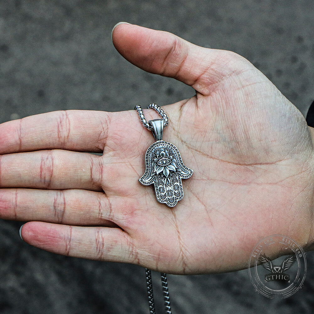 Hamsa Hand Evil Eye Pure Tin Necklace
