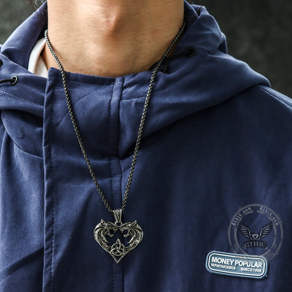 Heart-shaped Fenrir Wolf Stainless Steel Viking Pendant
