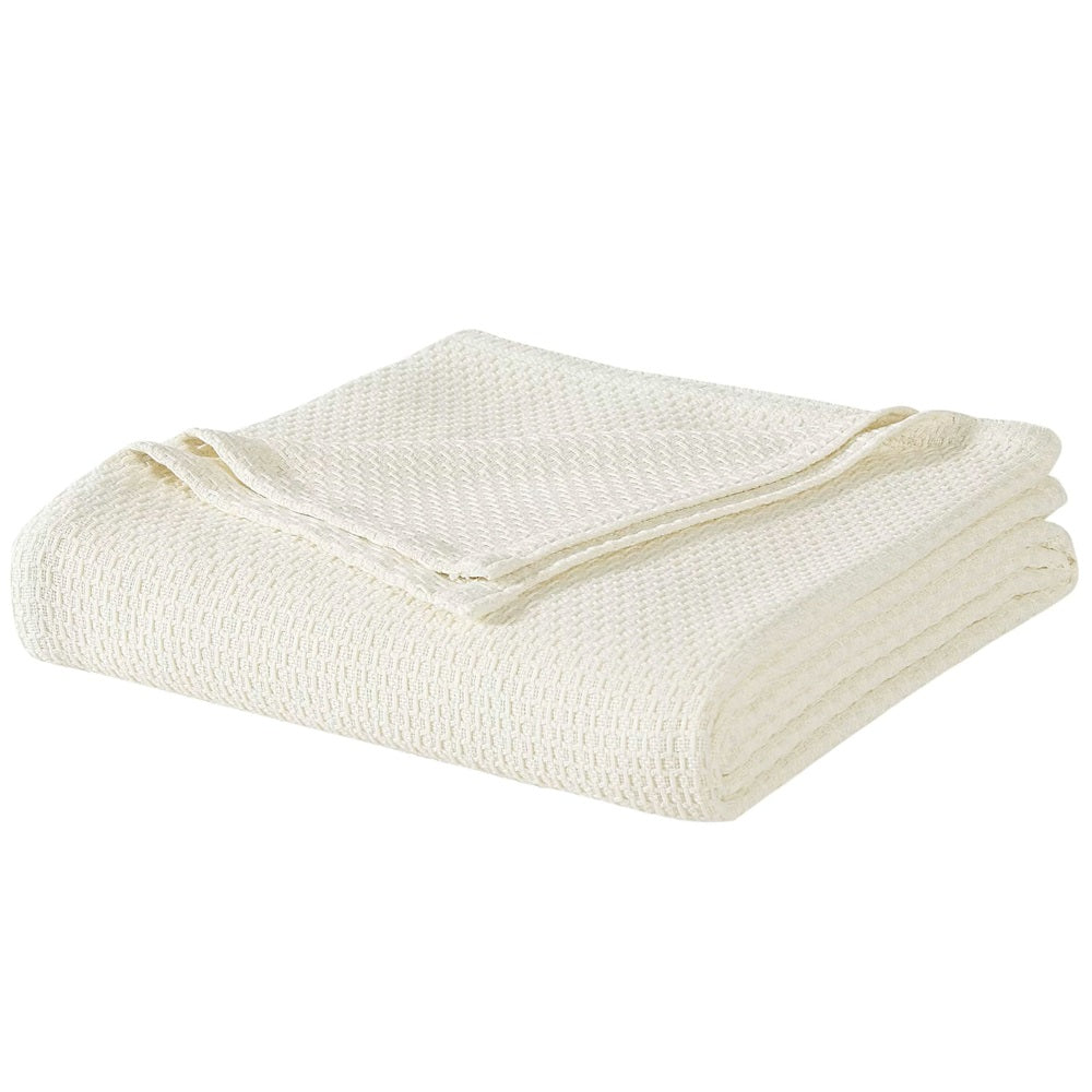 Homvare Full/Queen Super Soft Cotton Basket Weave Blanket/Throw 90" x 90"