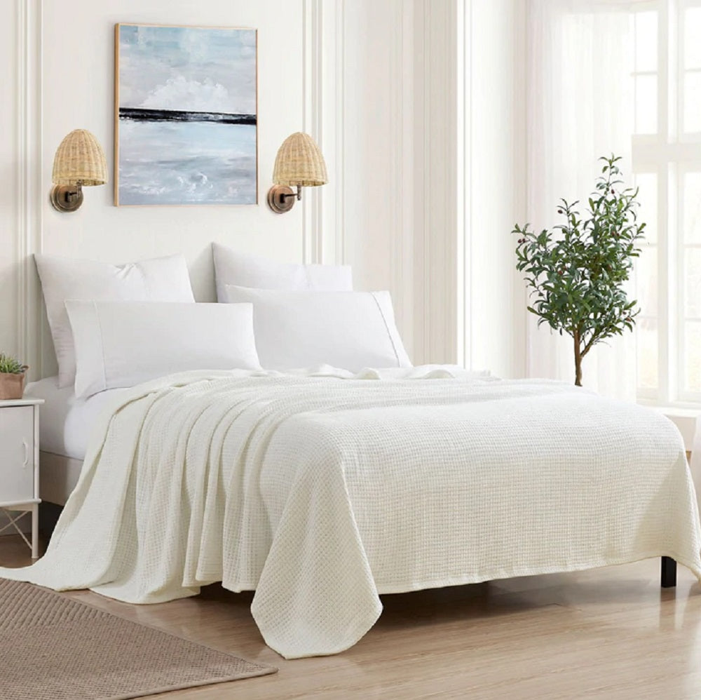 Homvare Full/Queen Super Soft Cotton Basket Weave Blanket/Throw 90" x 90"
