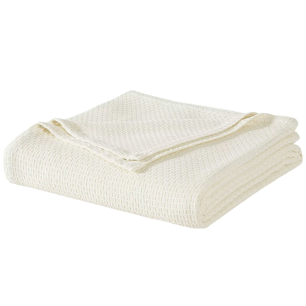Homvare Full/Queen Super Soft Cotton Basket Weave Blanket/Throw 90" x 90"