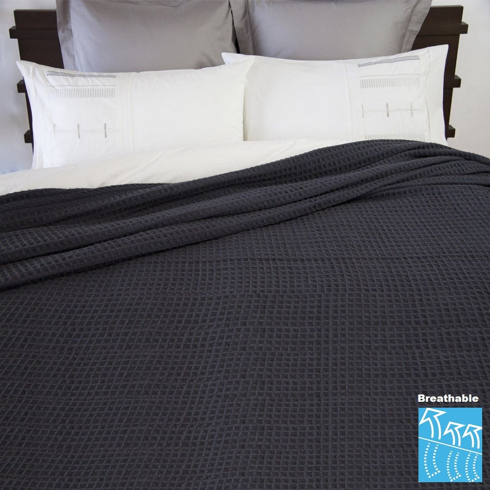 Homvare Full/Queen Super Soft Cotton Basket Weave Blanket/Throw 90" x 90"
