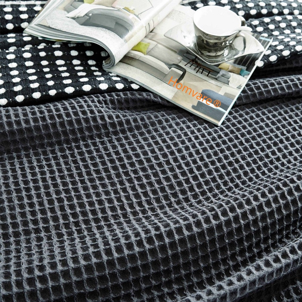 Homvare Full/Queen Super Soft Cotton Basket Weave Blanket/Throw 90" x 90"