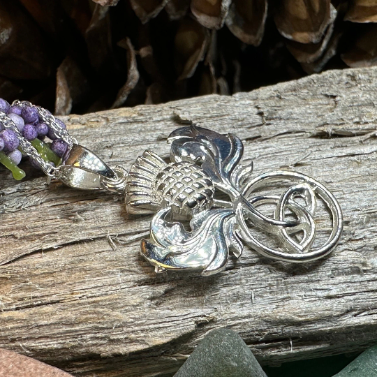 Scottish Thistle Trinity Knot Necklace
