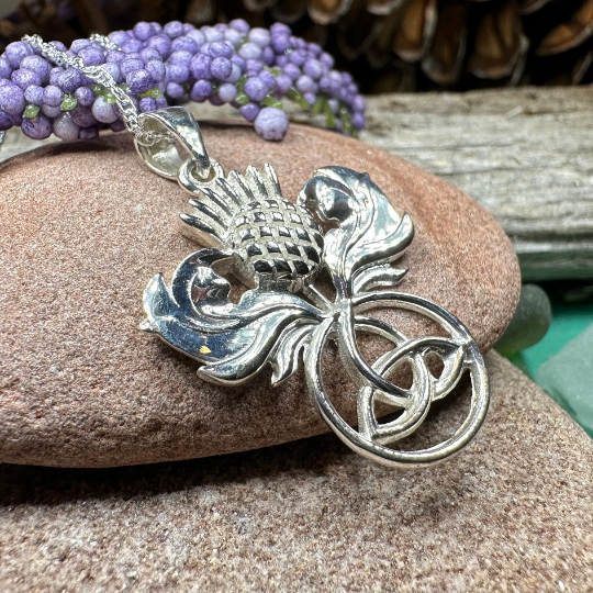 Scottish Thistle Trinity Knot Necklace