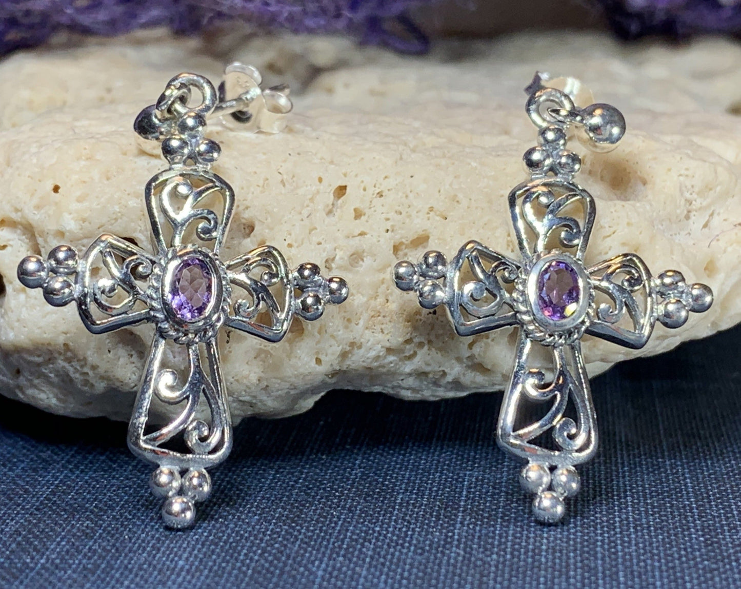 Celtic Cross Gemstone Earrings
