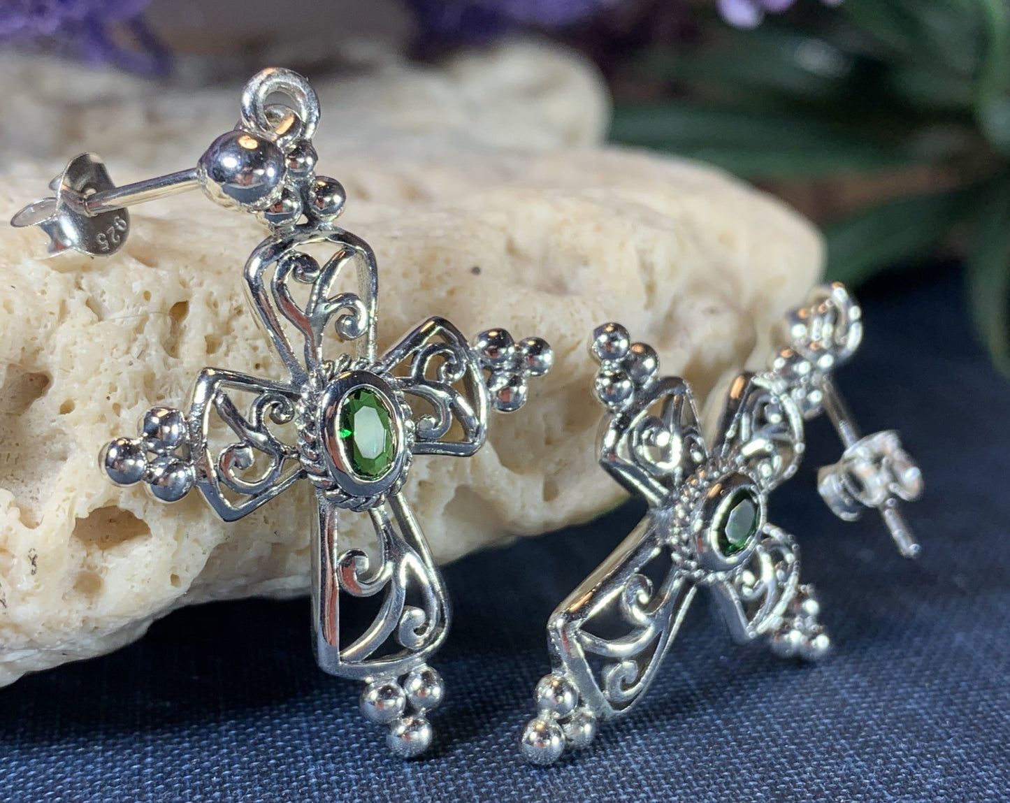 Celtic Cross Gemstone Earrings