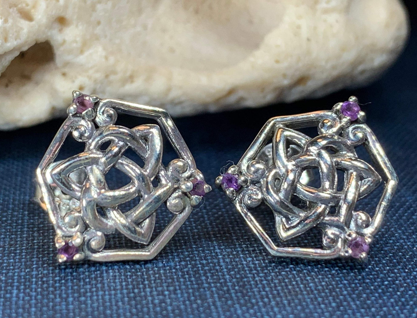 Amethyst Trinity Knot Stud Earrings
