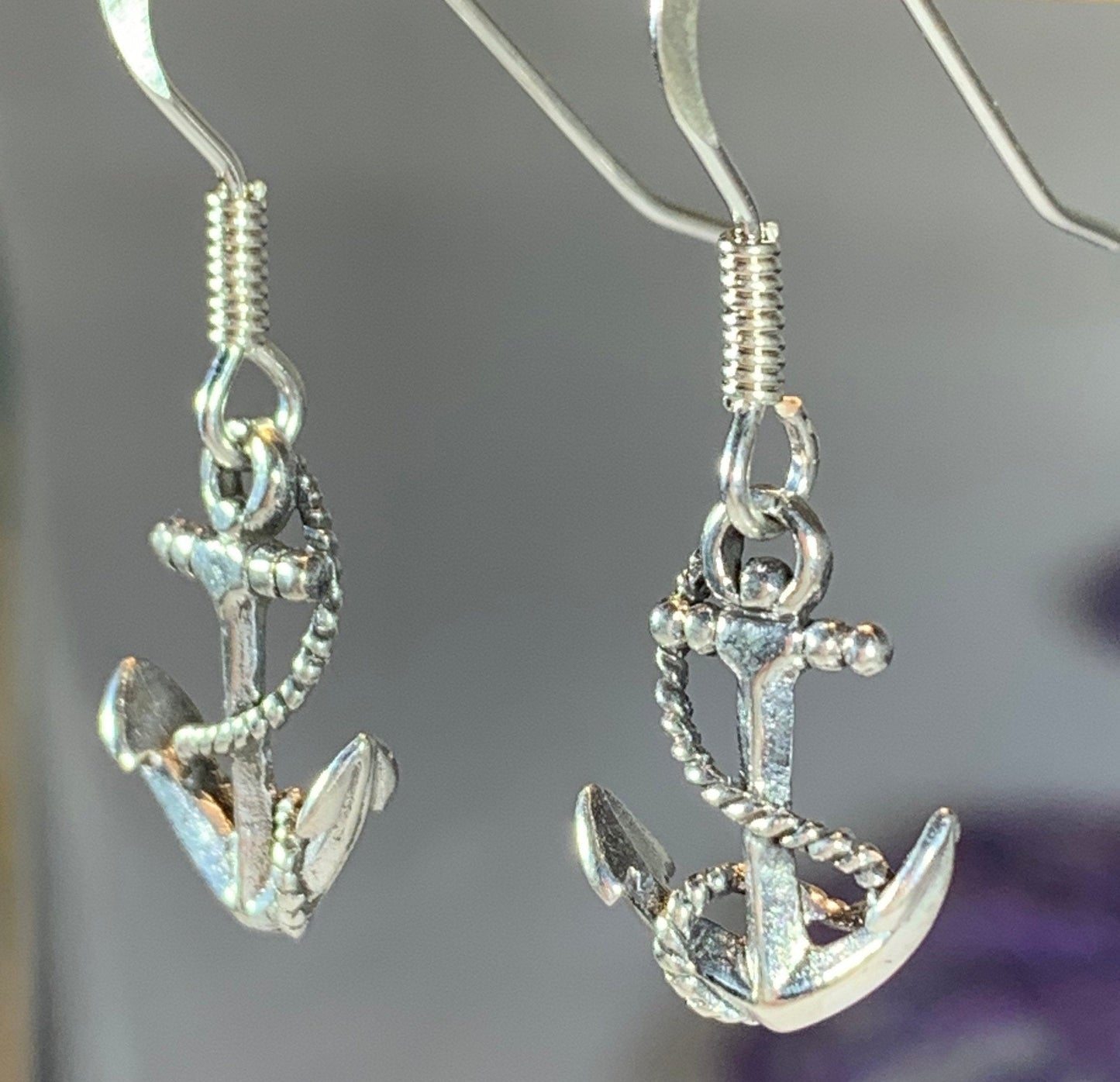 Petite Anchor SIlver Earrings