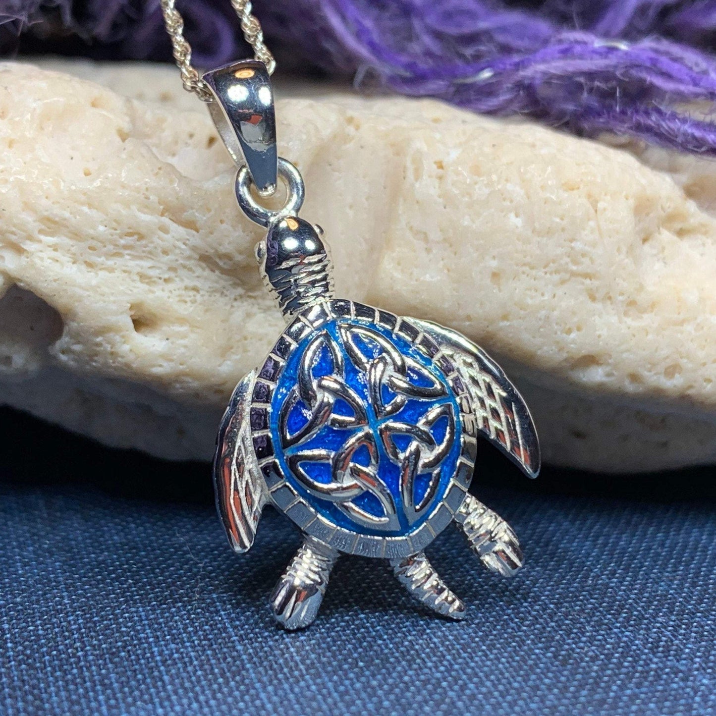 Blue Celtic Turtle Necklace