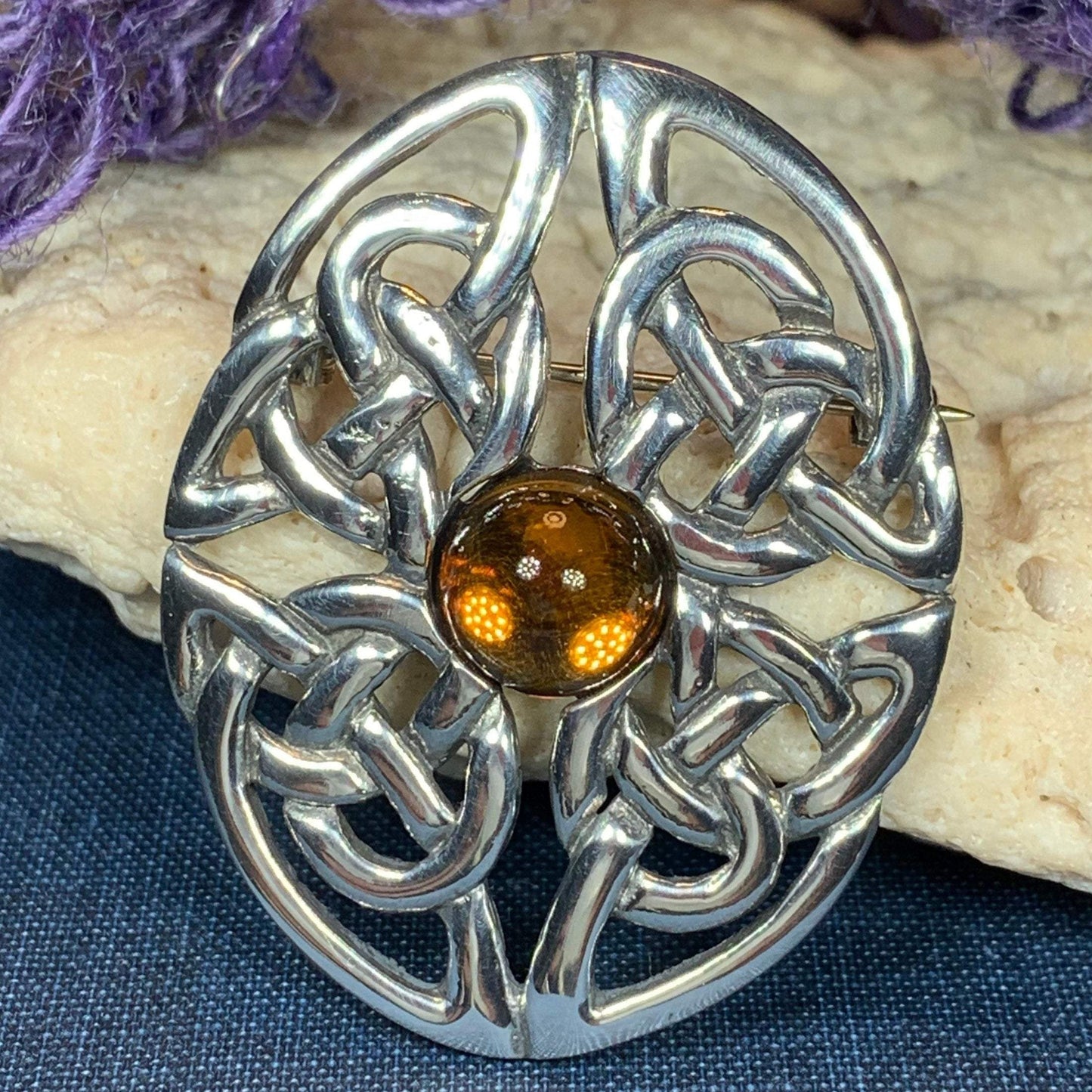 Amber Oval Celtic Knot Brooch