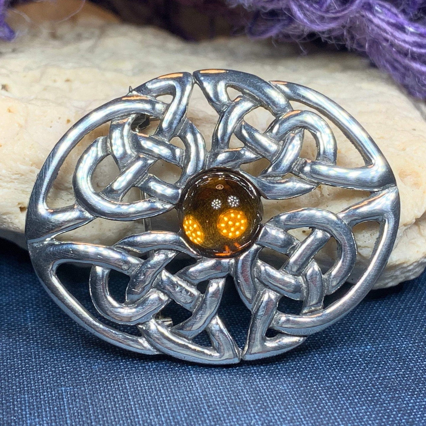 Amber Oval Celtic Knot Brooch