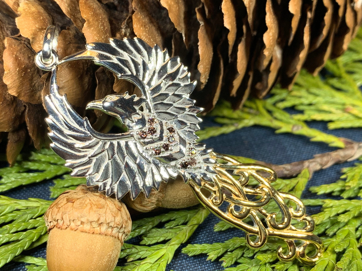 Golden Fire Phoenix Necklace