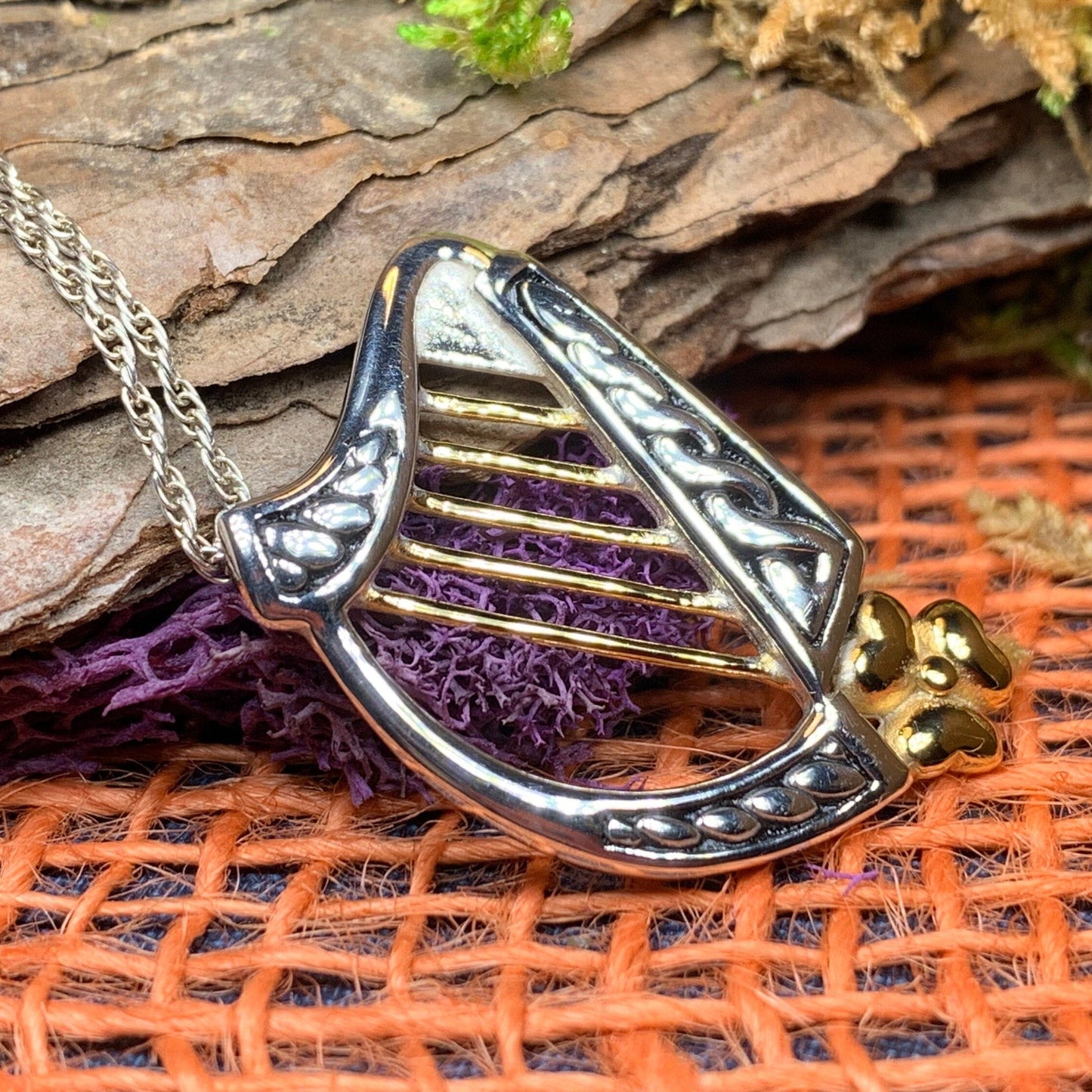 Golden Celtic Harp Necklace