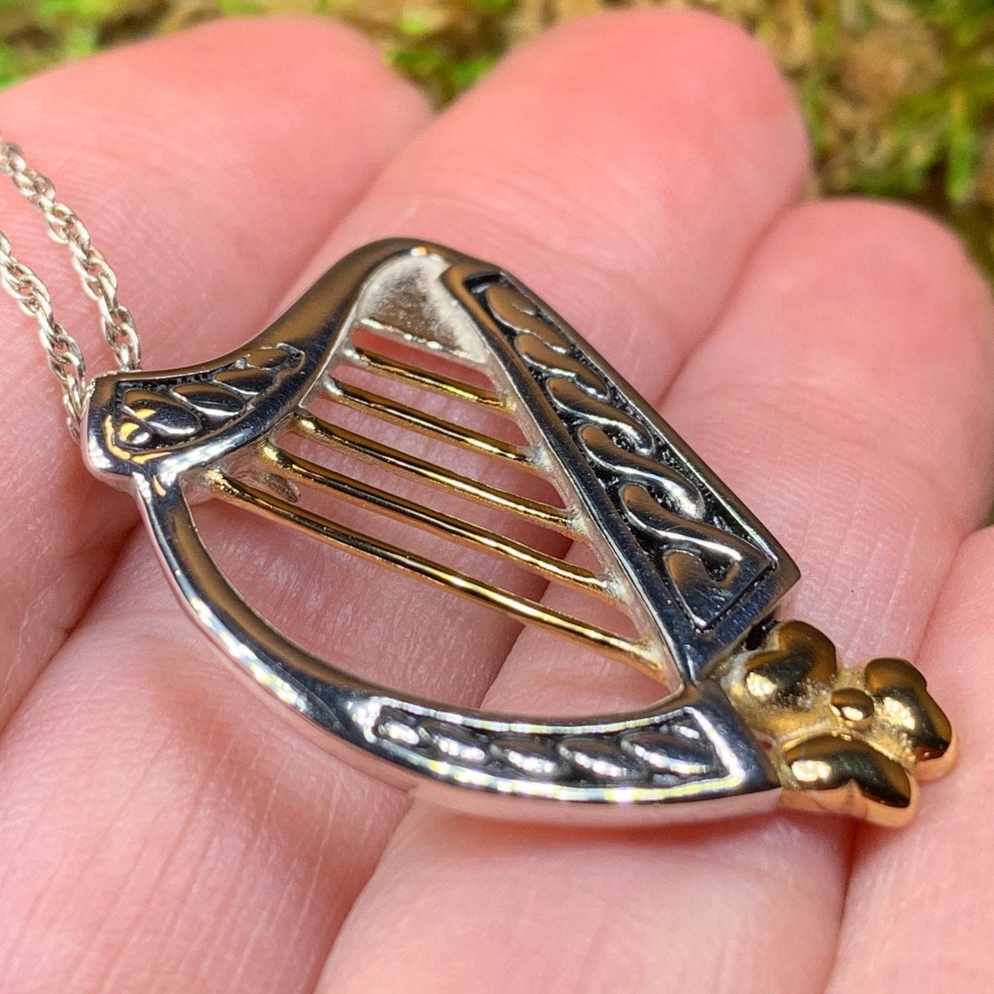 Golden Celtic Harp Necklace