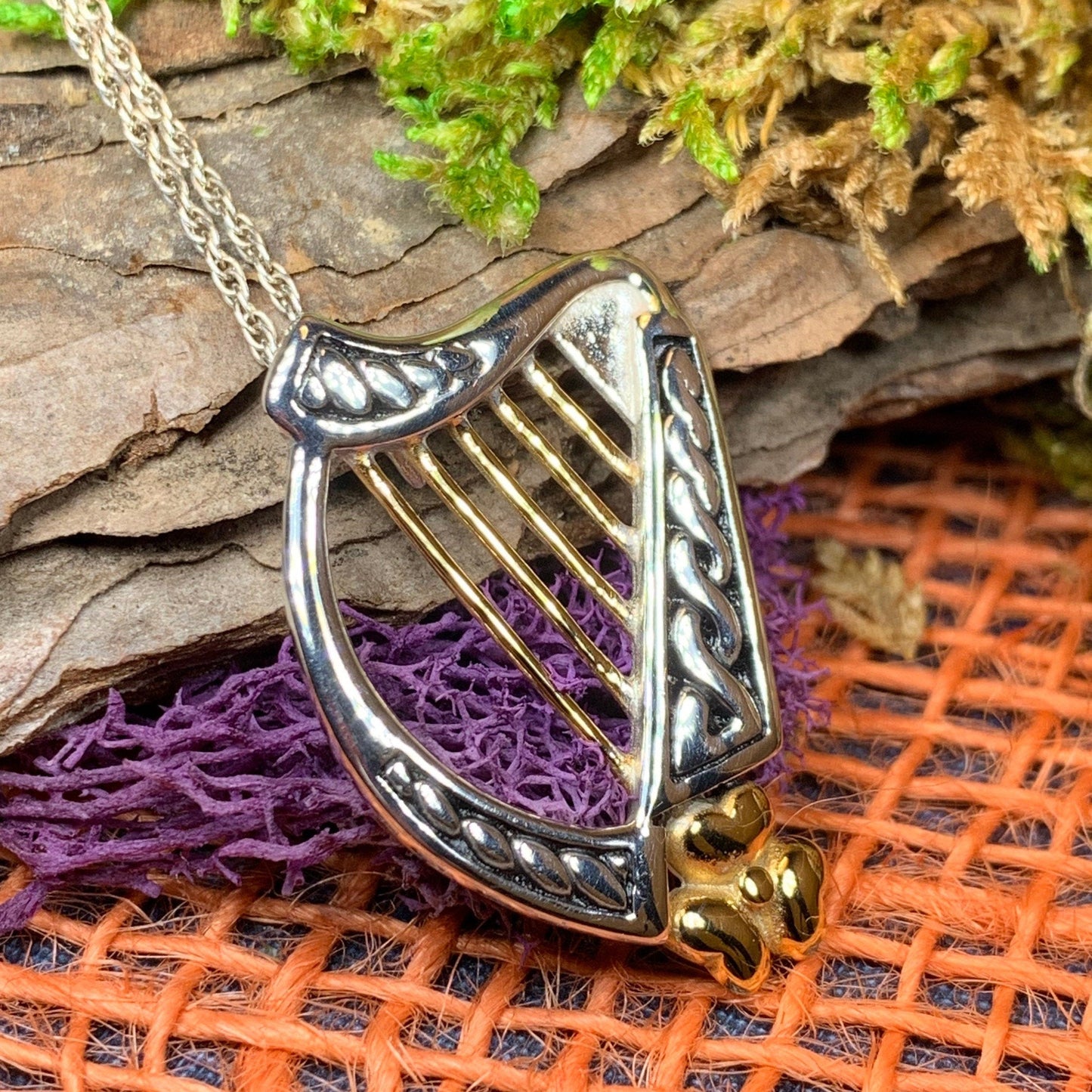 Golden Celtic Harp Necklace