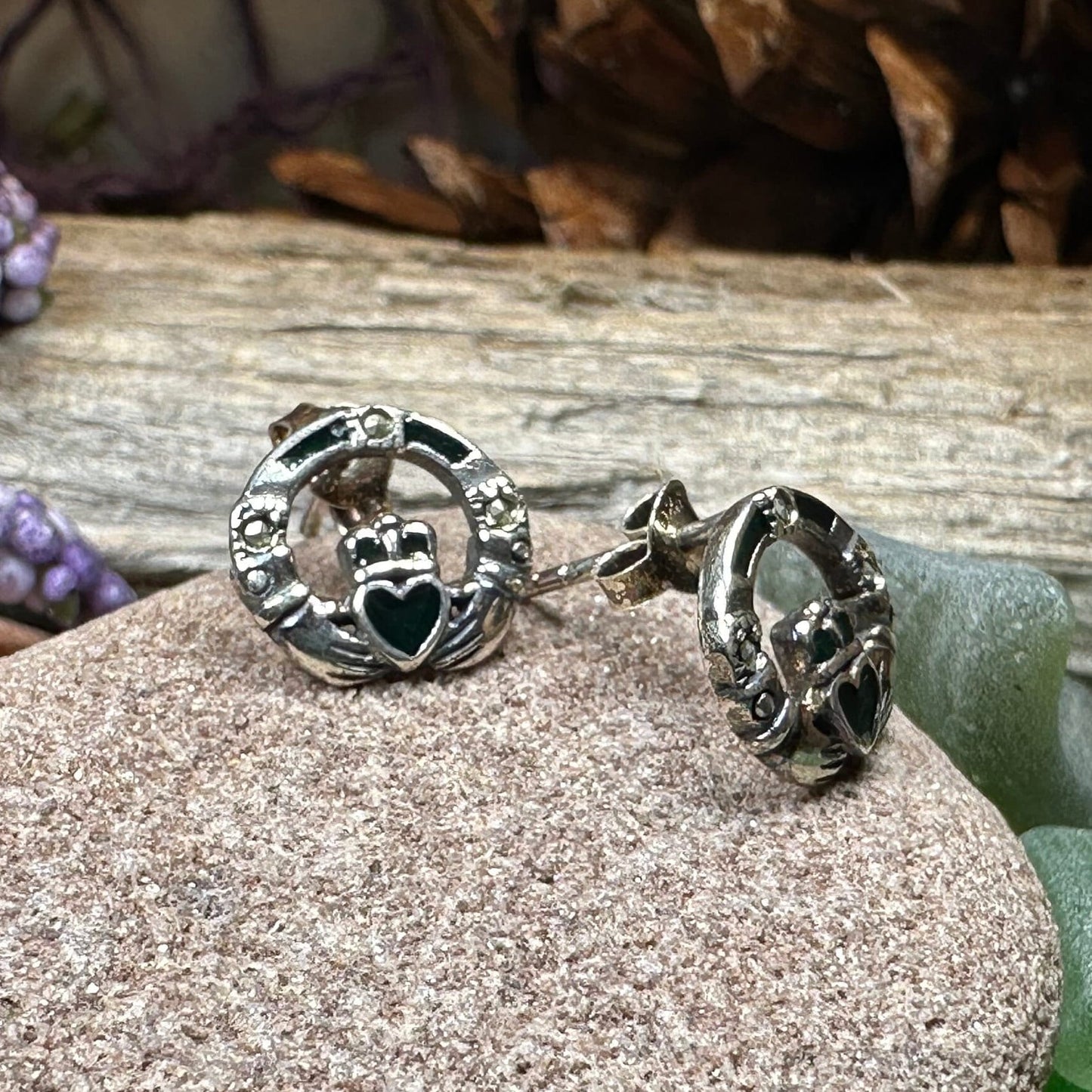 Irish Claddagh Stud Earrings