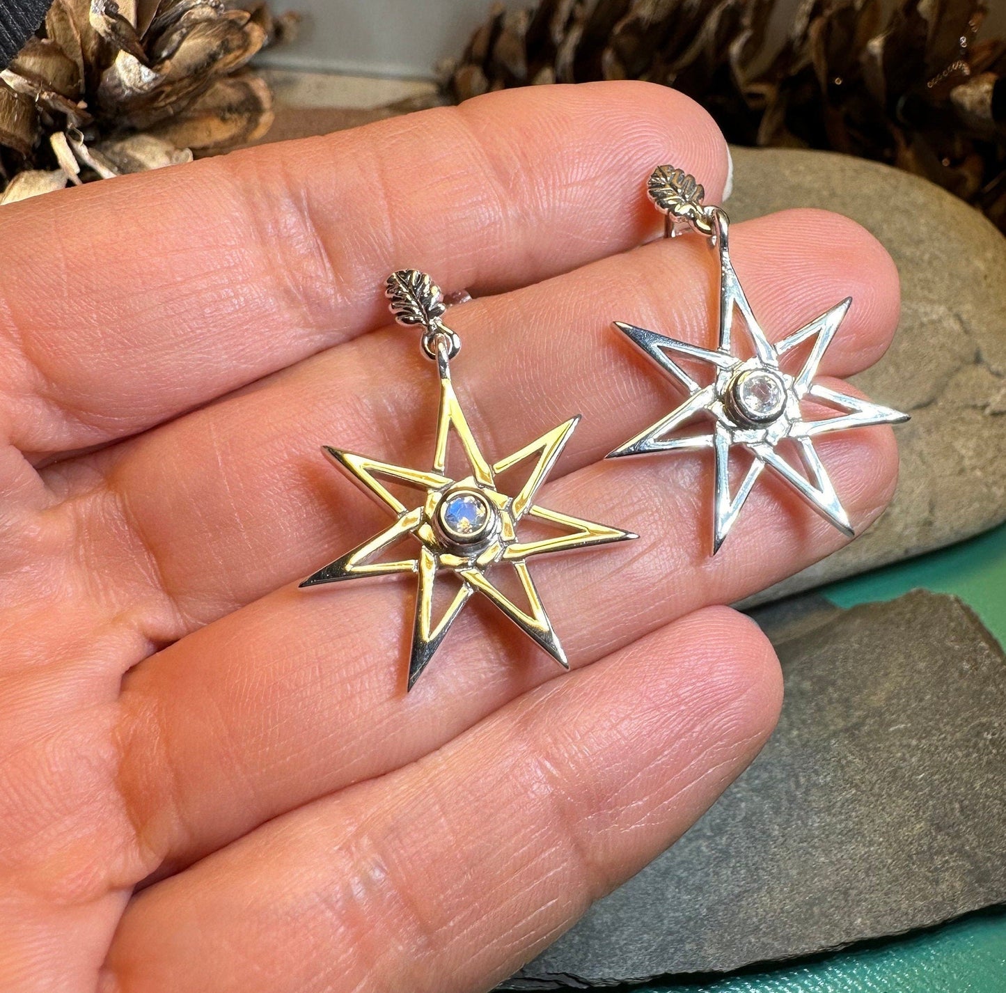 Elven Star Moonstone Earrings