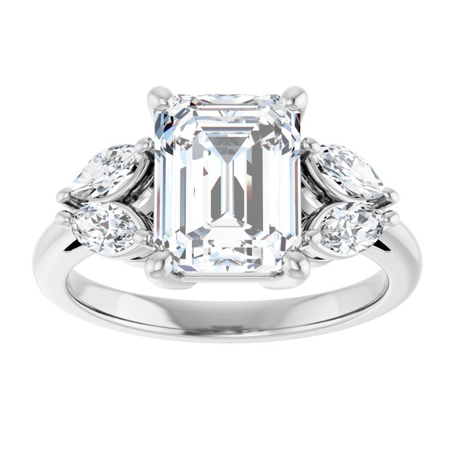 Platinum 9 x 7 mm Emerald 1/2 CTW Natural Diamond Semi-Set Engagement Ring