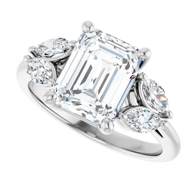 Platinum 9 x 7 mm Emerald 1/2 CTW Natural Diamond Semi-Set Engagement Ring
