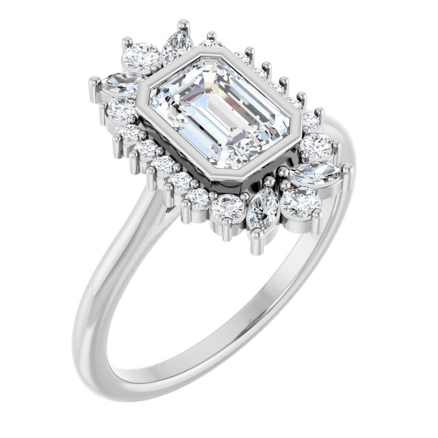 14K White 7x5 mm Emerald 1/3 CTW Natural Diamond Semi-Set Halo-Style Engagement Ring
