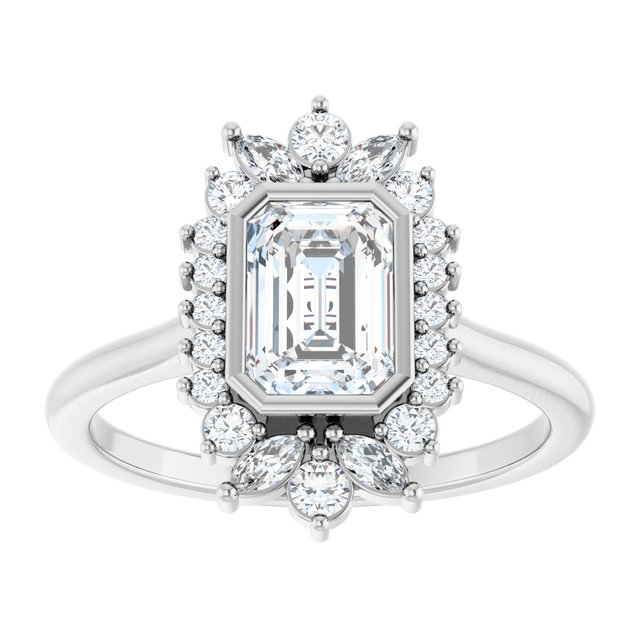 14K White 7x5 mm Emerald 1/3 CTW Natural Diamond Semi-Set Halo-Style Engagement Ring