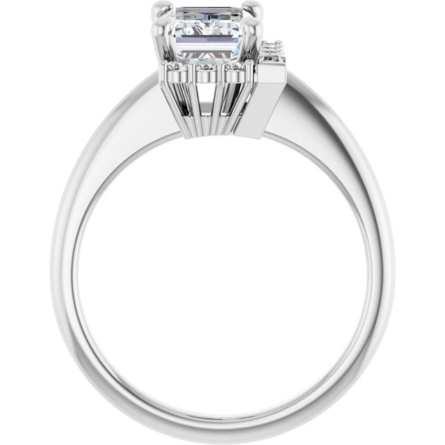 14K White 8x6 mm Emerald 1/8 CTW Natural Diamond Semi-Set Engagement Ring
