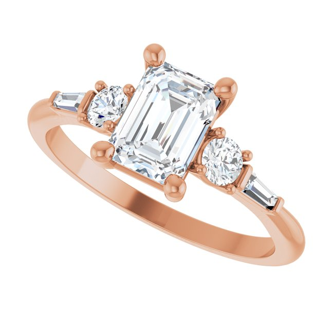 14K Rose 7x5 mm Emerald 1/4 CTW Natural Diamond Semi-Set Engagement Ring
