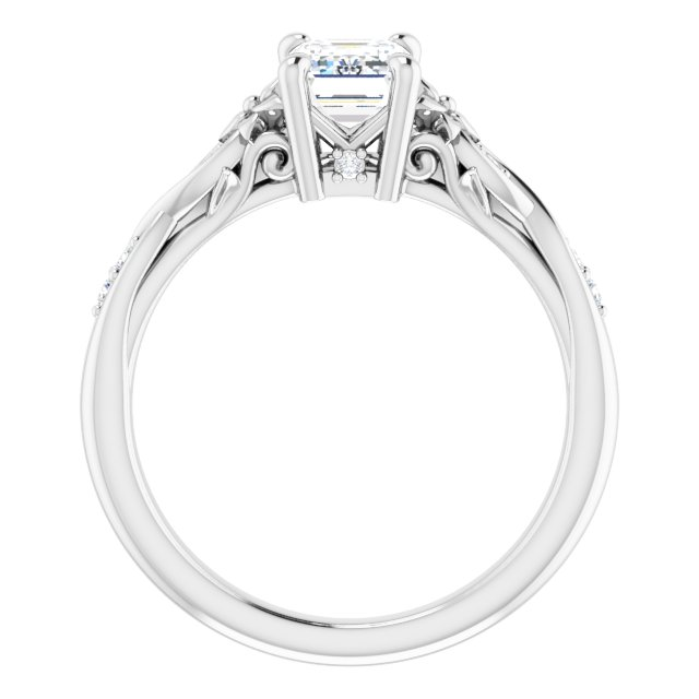 14K White 7x5 mm Emerald .06 CTW Natural Diamond Semi-Set Floral Engagement Ring