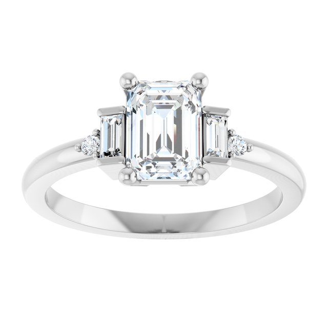 14K White 7x5 mm Emerald 1/10 CTW Natural Diamond Semi-Set Engagement Ring