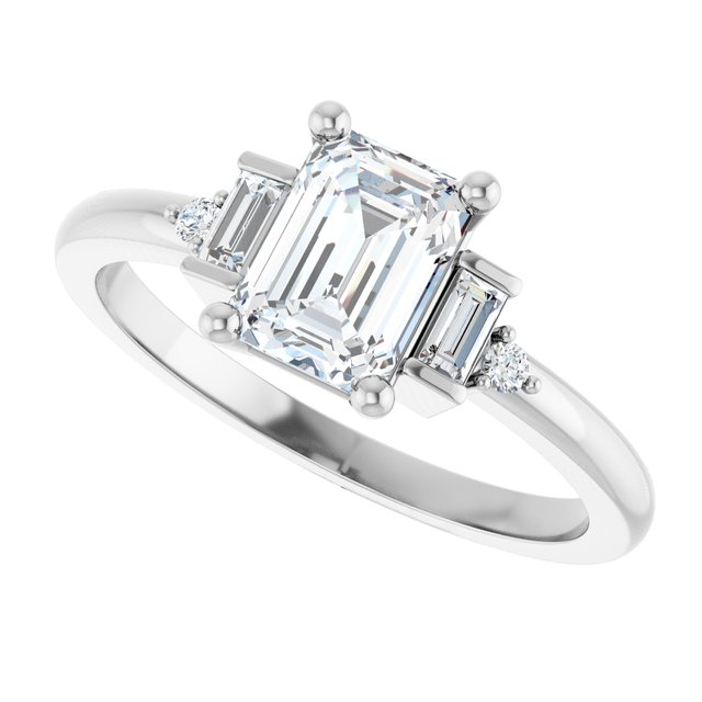 14K White 7x5 mm Emerald 1/10 CTW Natural Diamond Semi-Set Engagement Ring