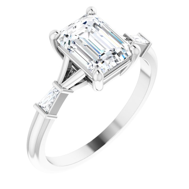 14K White 8x6 mm Emerald .08 CTW Natural Diamond Semi-Set Engagement Ring