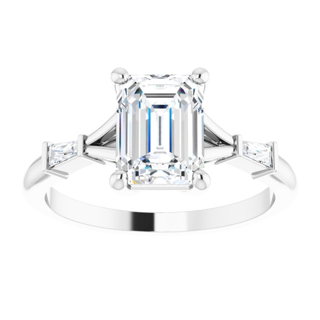 14K White 8x6 mm Emerald .08 CTW Natural Diamond Semi-Set Engagement Ring