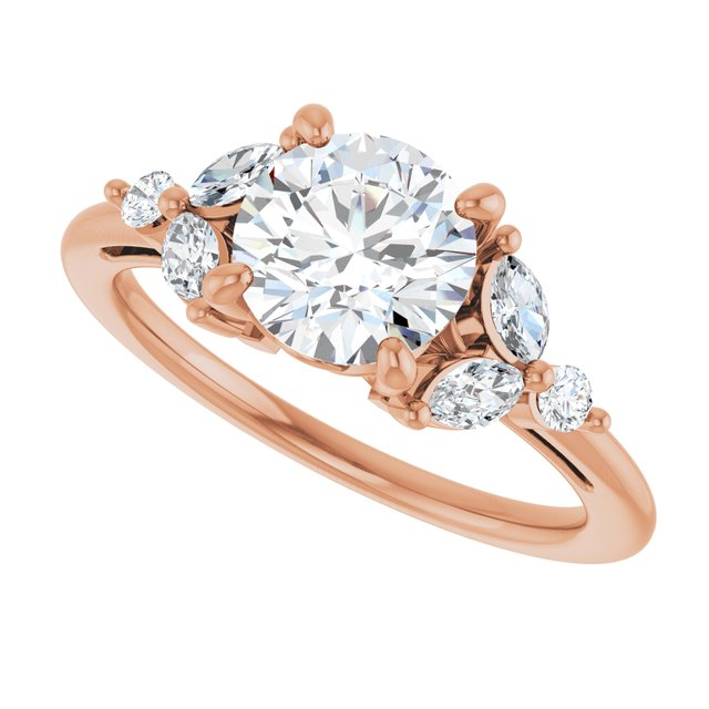 14K Rose 7 mm Round 1/4 CTW Natural Diamond Semi-Set Engagement Ring