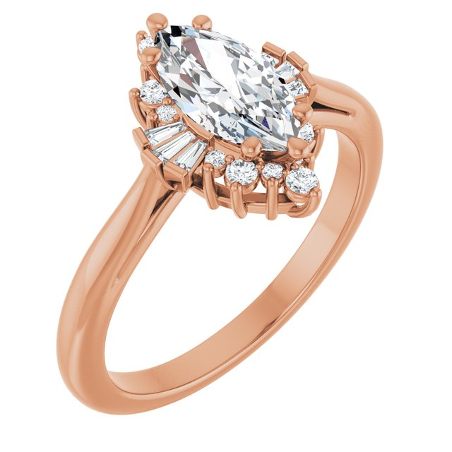 14K Rose 10x5 mm Marquise 1/6 CTW Natural Diamond Semi-Set Engagement Ring