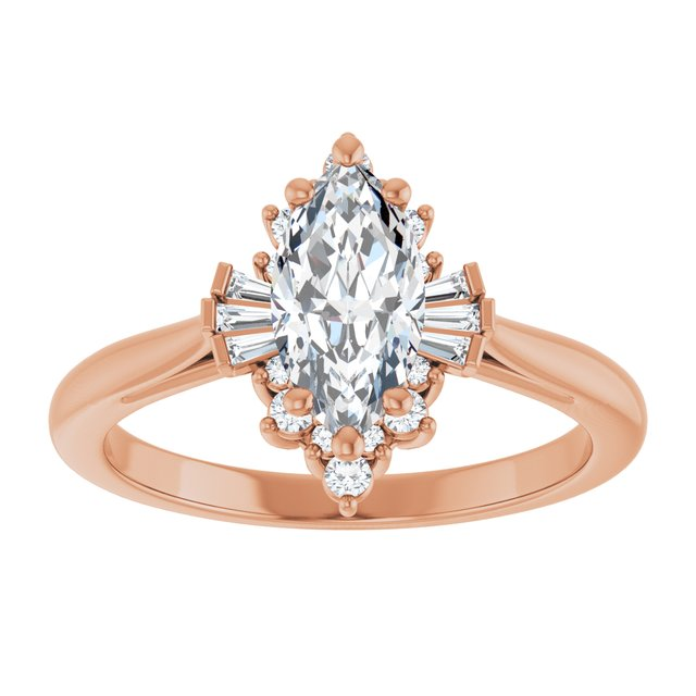 14K Rose 10x5 mm Marquise 1/6 CTW Natural Diamond Semi-Set Engagement Ring