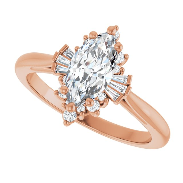 14K Rose 10x5 mm Marquise 1/6 CTW Natural Diamond Semi-Set Engagement Ring