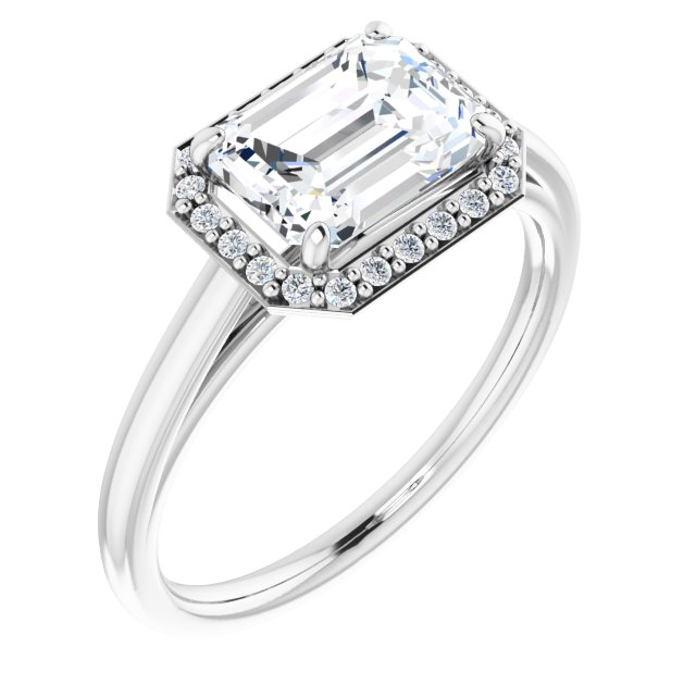 14K White 8x6 mm Emerald .08 CTW Natural Diamond Semi-Set Engagement Ring