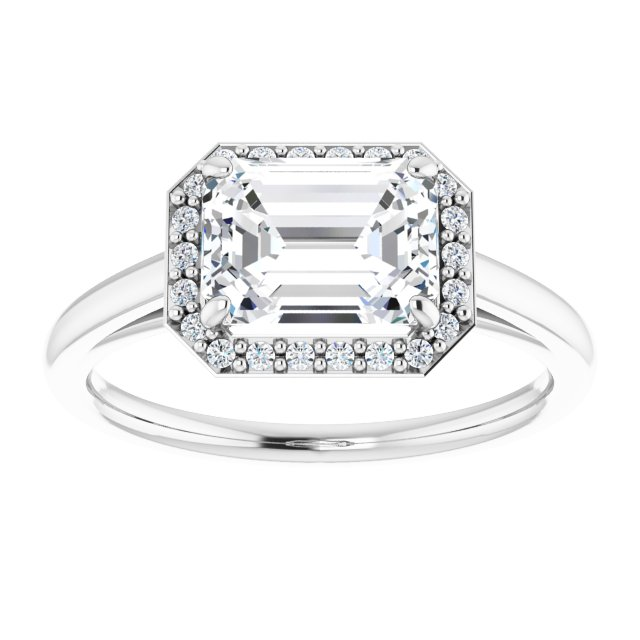 14K White 8x6 mm Emerald .08 CTW Natural Diamond Semi-Set Engagement Ring