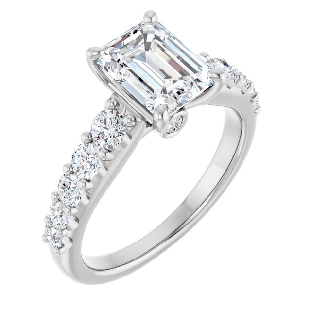 14K White 8x6 mm Emerald 5/8 CTW Natural Diamond Semi-Set Engagement Ring