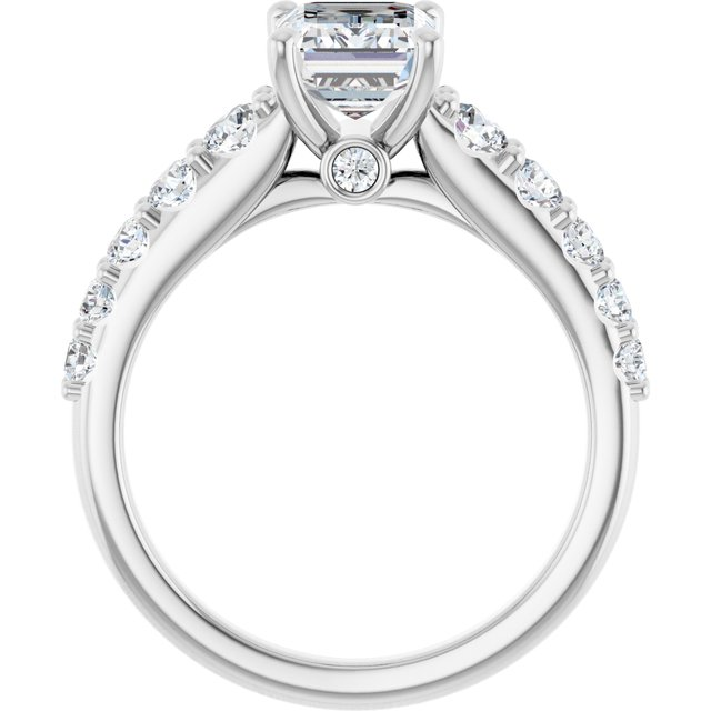 14K White 8x6 mm Emerald 5/8 CTW Natural Diamond Semi-Set Engagement Ring