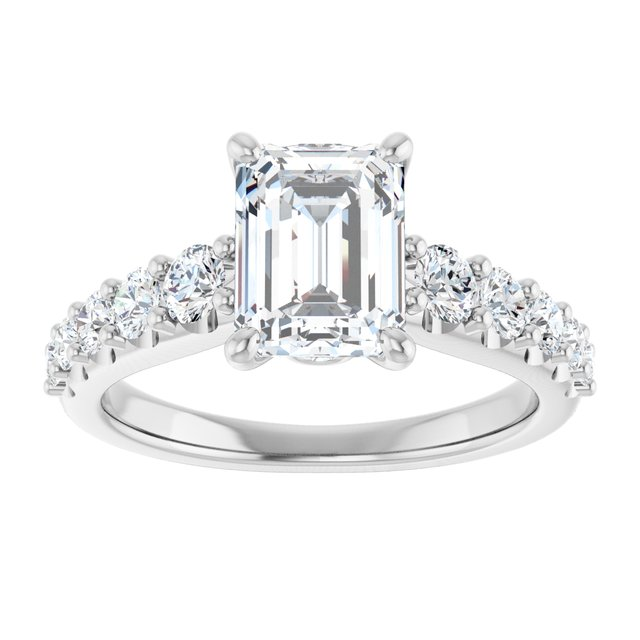 14K White 8x6 mm Emerald 5/8 CTW Natural Diamond Semi-Set Engagement Ring